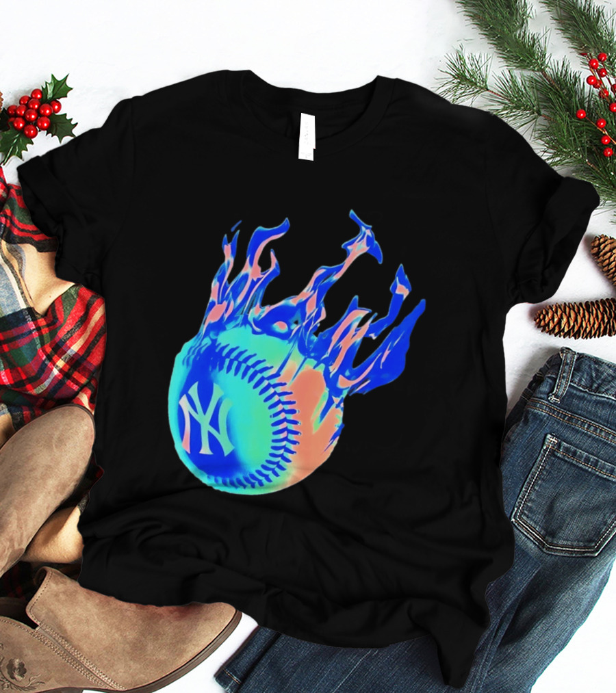 New York Yankees MLB Flaming Baseball Iconic Sports Team T-Shirt