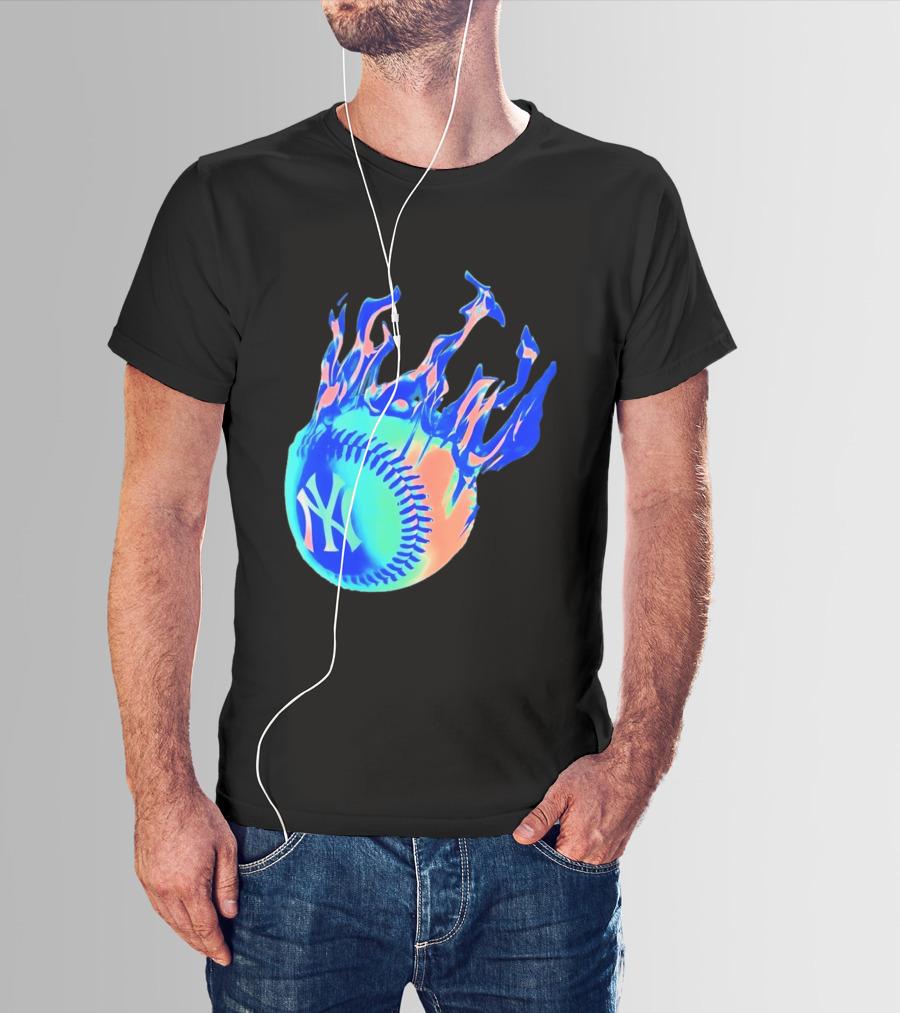 New York Yankees MLB Flaming Baseball Iconic Sports Team T-Shirt