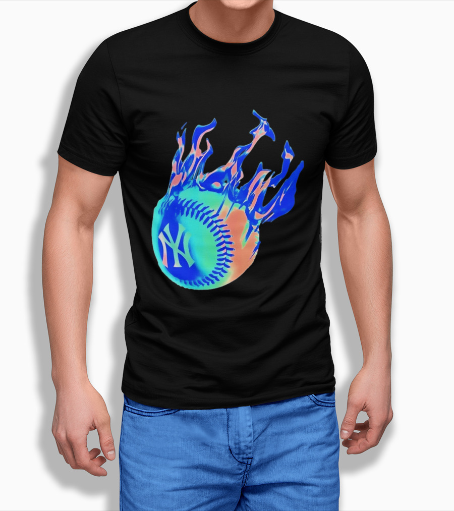 New York Yankees MLB Flaming Baseball Iconic Sports Team T-Shirt