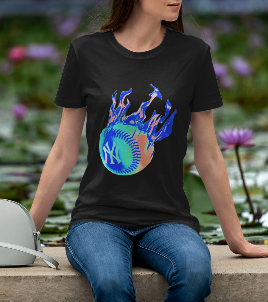 New York Yankees MLB Flaming Baseball Iconic Sports Team T-Shirt