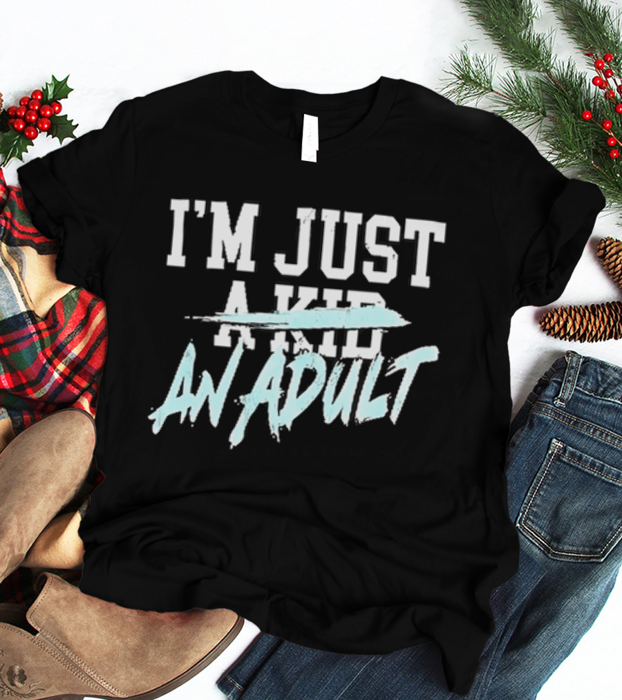 I'm Just A Kid An Adult Distressed Block Blue Paint Brush T-Shirt