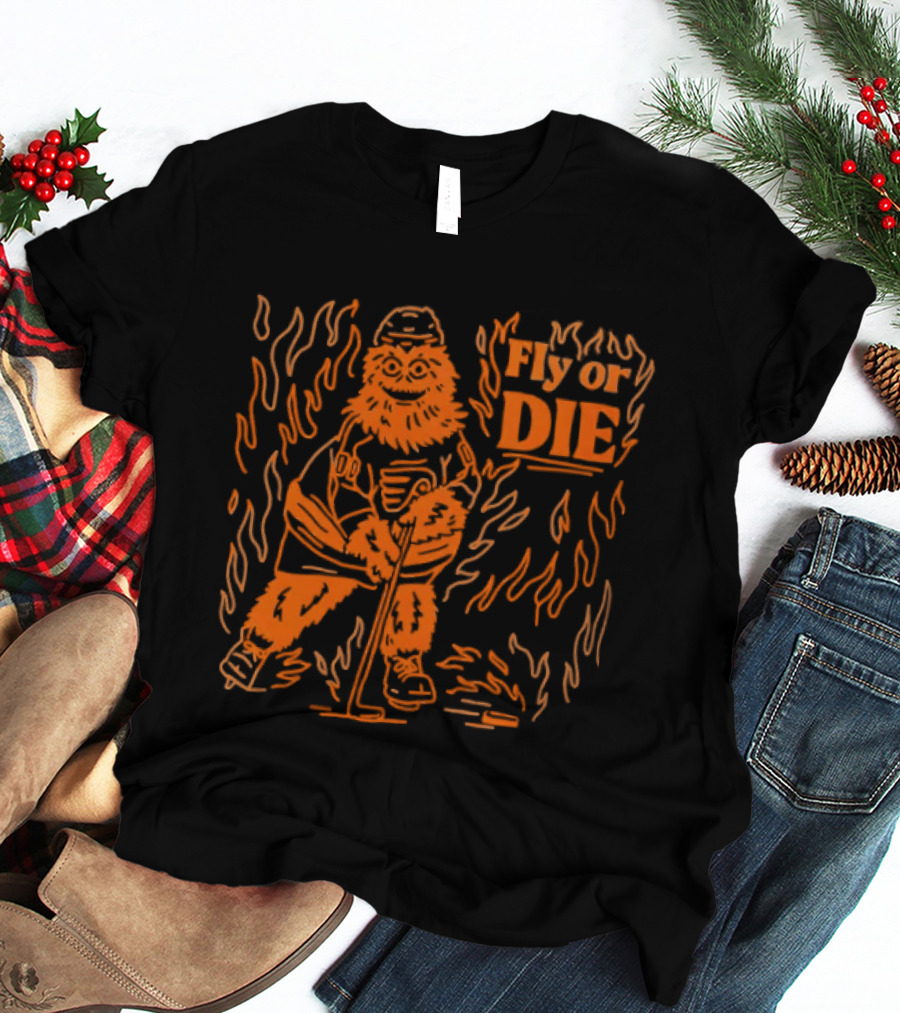 Fly Or Die Gritty Philadelphia Flyers Hockey Flame T-Shirt