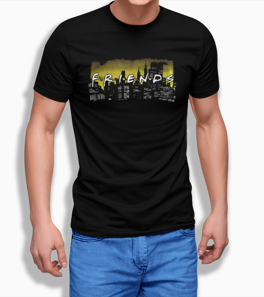 Friends Yellow Glowing New York City Skyline Night T-Shirt