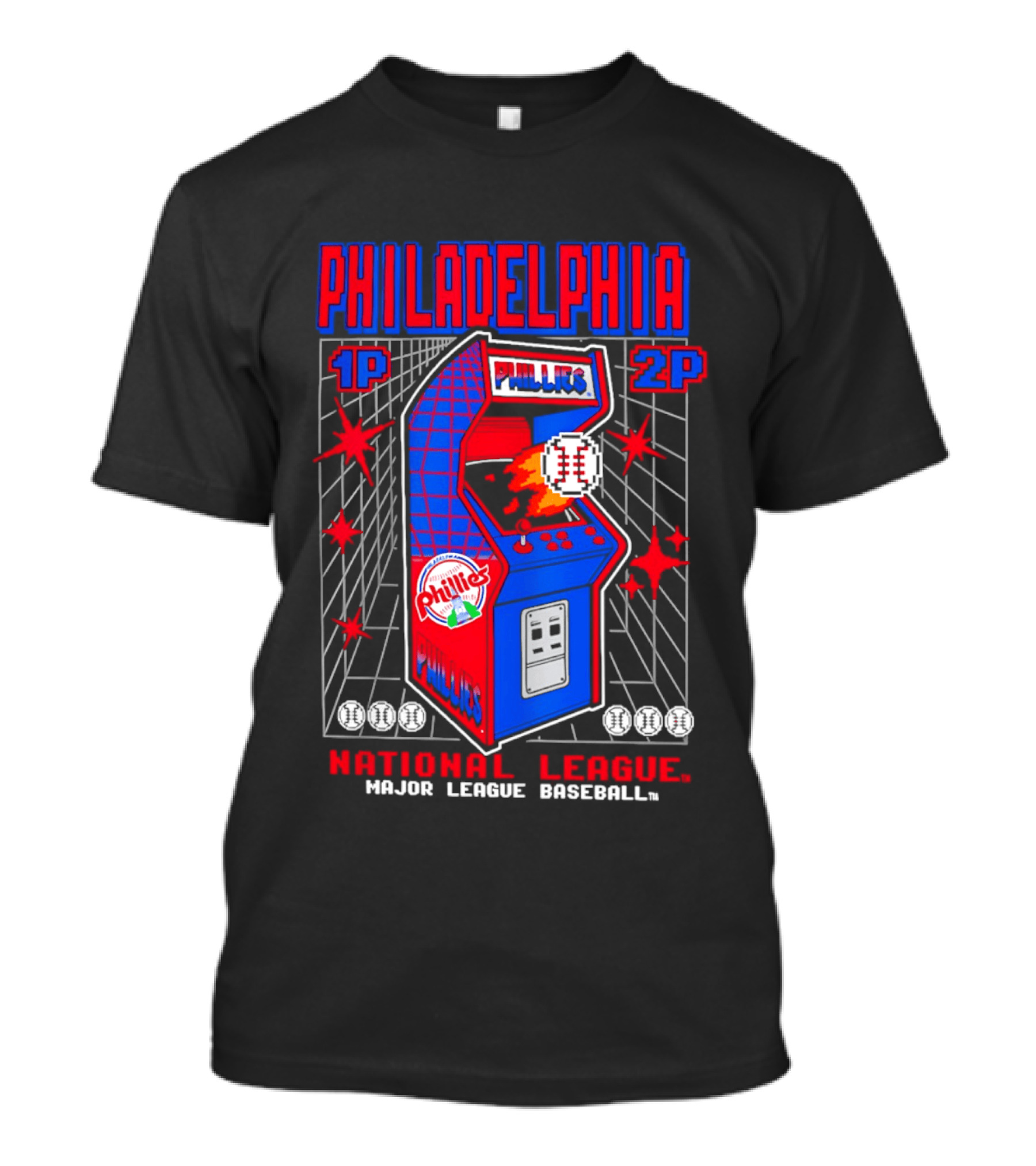 Philadelphia Phillies 1P 2P National League Major League Baseball Arcade T-Shirt