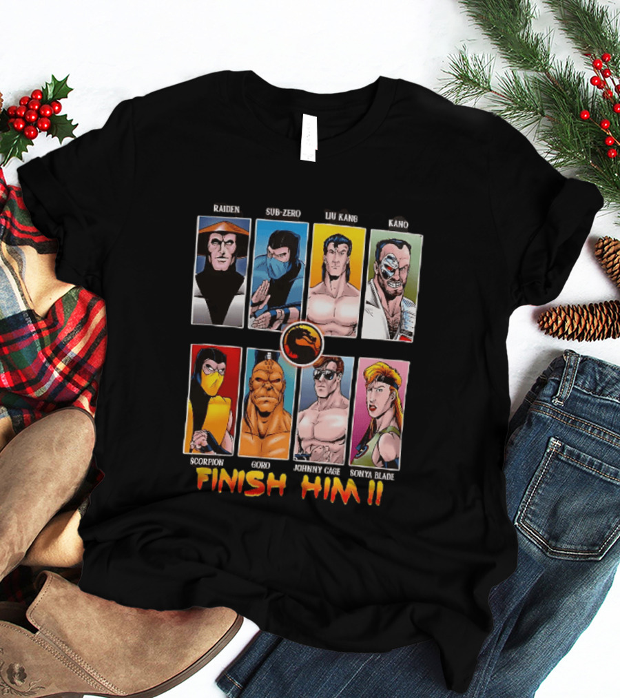 Raiden Sub Zero Liu Kang Kano Scorpion Goro Johnny Cage Sonya Blade Finish Him Mortal Kombat T-Shirt
