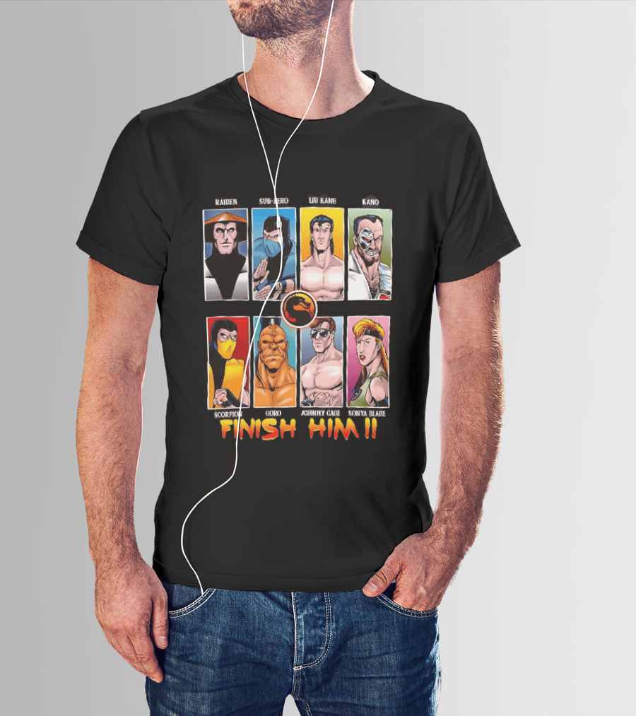Raiden Sub Zero Liu Kang Kano Scorpion Goro Johnny Cage Sonya Blade Finish Him Mortal Kombat T-Shirt