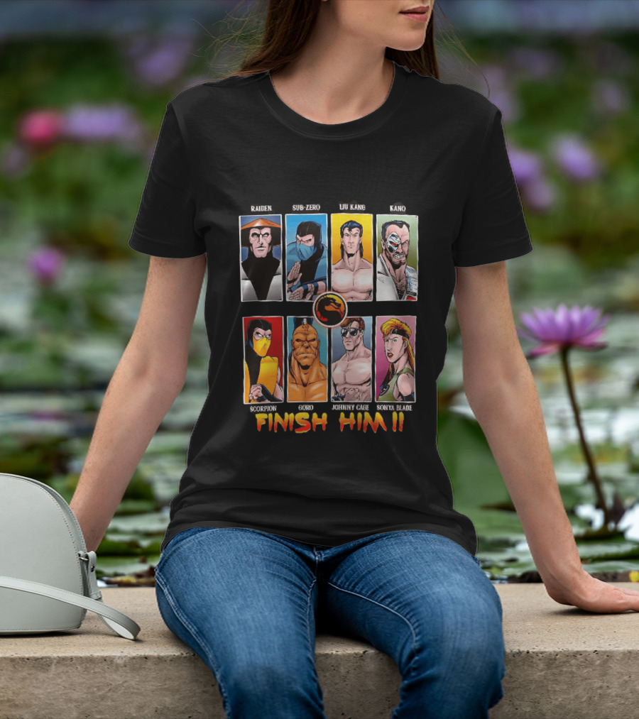 Raiden Sub Zero Liu Kang Kano Scorpion Goro Johnny Cage Sonya Blade Finish Him Mortal Kombat T-Shirt