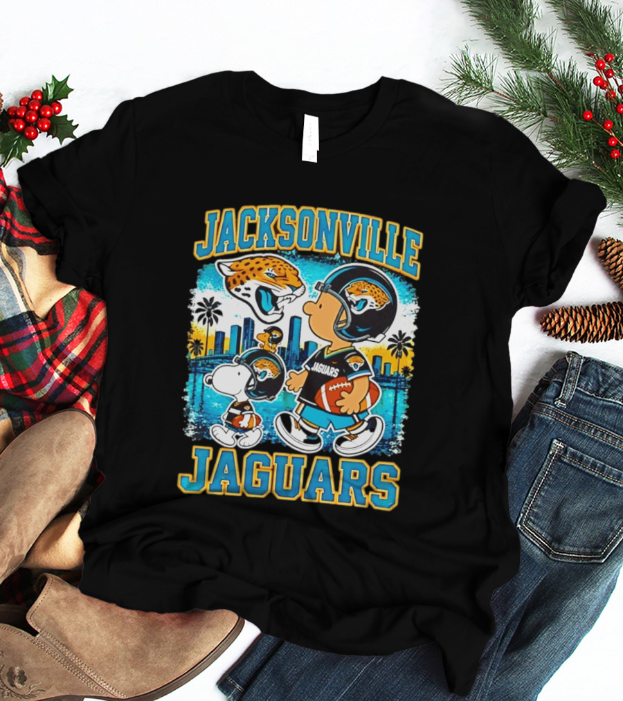 Jacksonville Jaguars Snoopy Woodstock Skyline 2026 Football T-Shirt