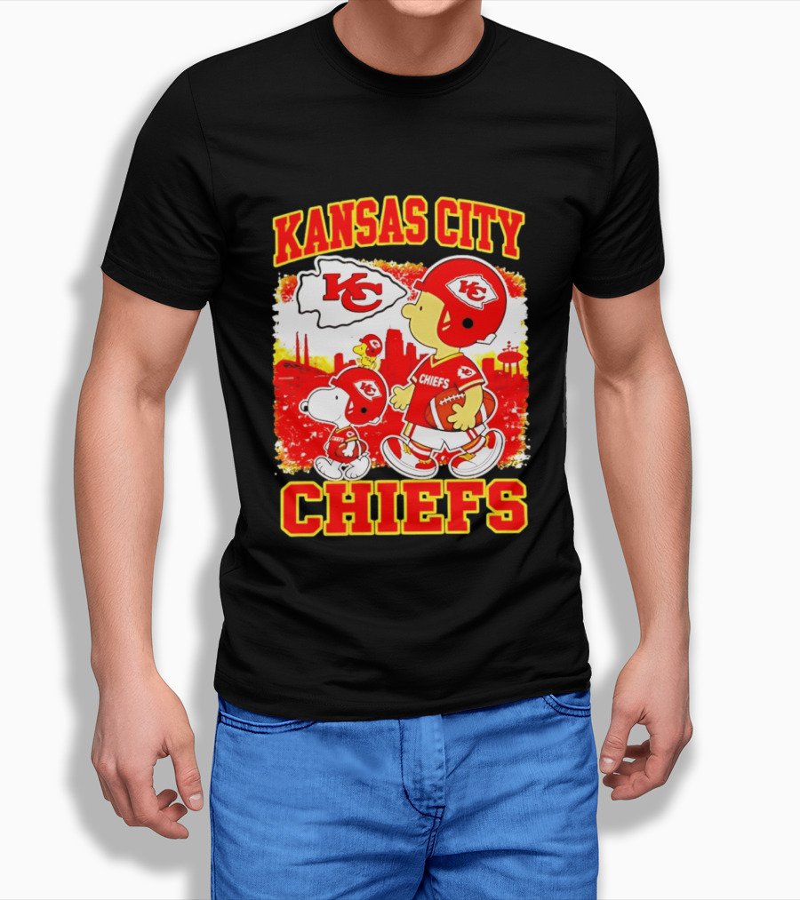 Kansas City Chiefs Snoopy Woodstock Skyline Football 2026 T-Shirt