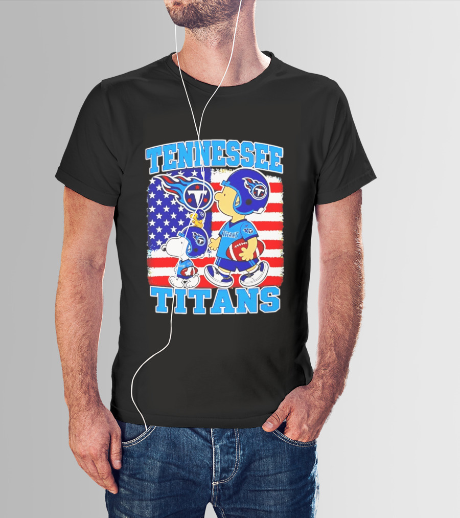 Tennessee Titans Snoopy Woodstock American Flag NFL Football 2026 T-Shirt