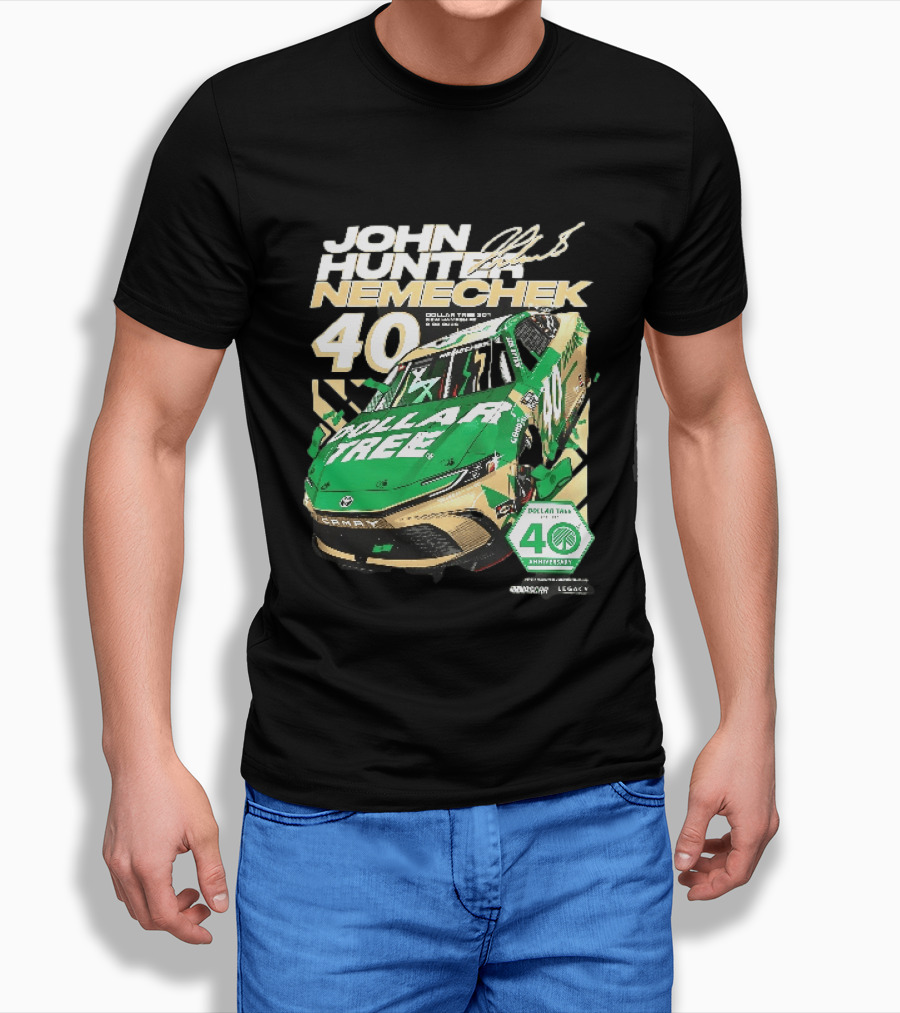 John Hunter Nemechek Dollar Tree 301 40th Anniversary 2026 Green Gold Toyota Camry Nascar New Hampshire Est 1986 T-Shirt