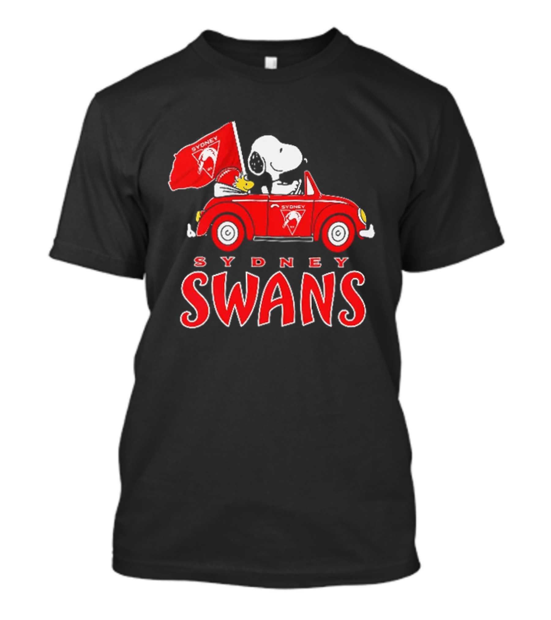 Sydney Swans Snoopy Woodstock Red Car Banner T-Shirt
