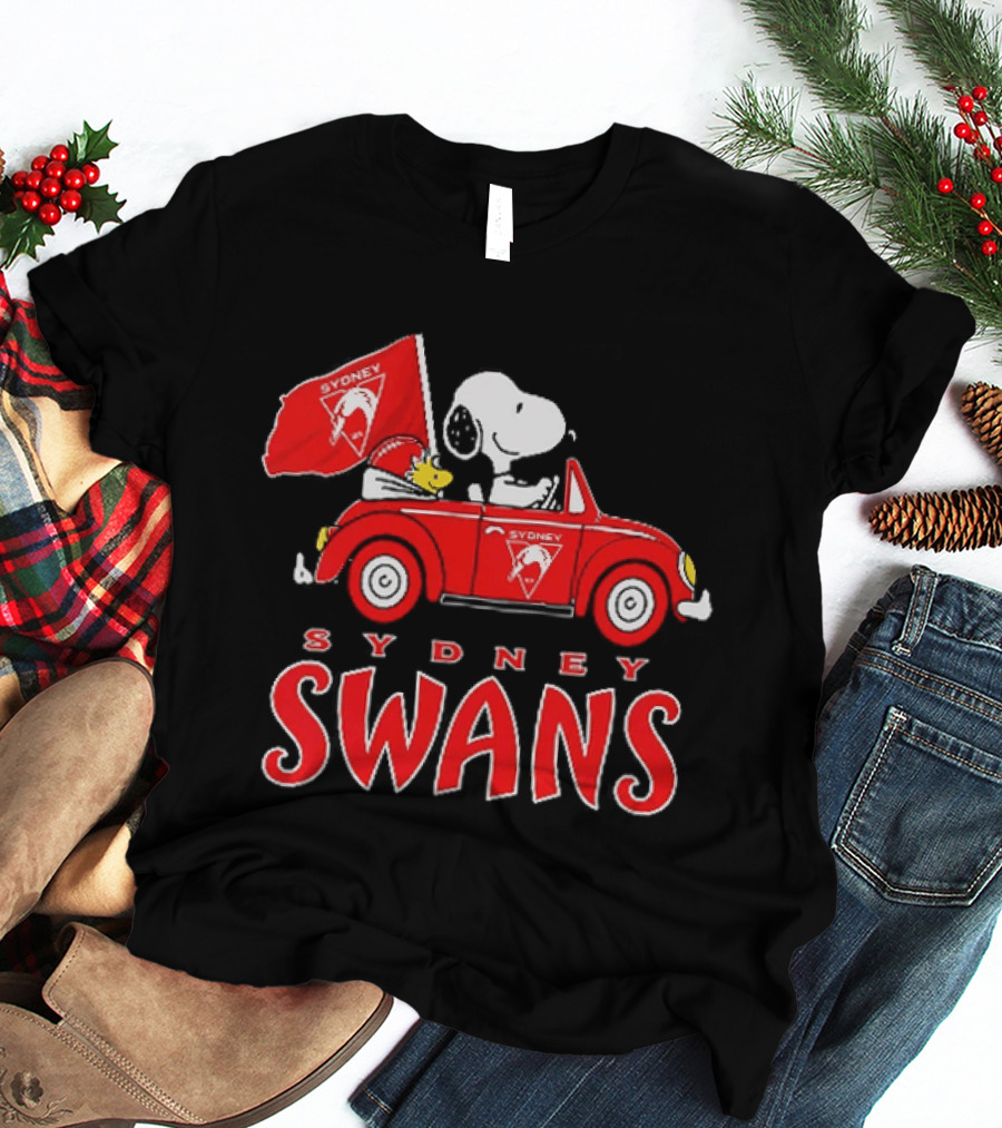 Sydney Swans Snoopy Woodstock Red Car Banner T-Shirt
