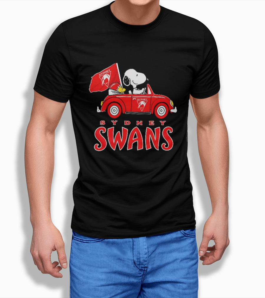Sydney Swans Snoopy Woodstock Red Car Banner T-Shirt