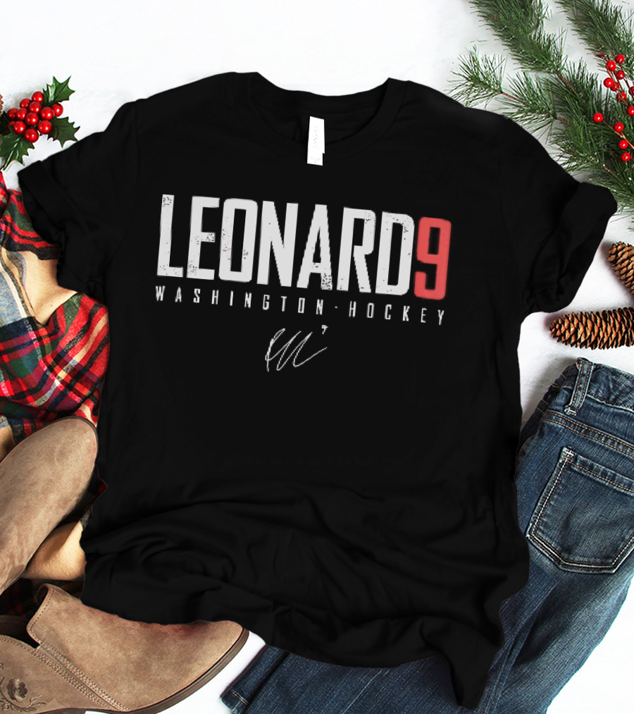 Leonard 9 Washington Hockey Player Distressed Signature T-Shirt