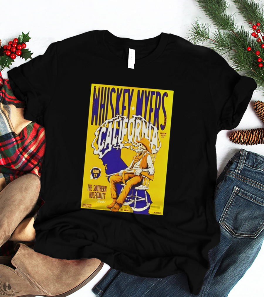 Whiskey Myers California Southern Hospitality Tour August 17 Los Angeles Reclining Cowboy T-Shirt