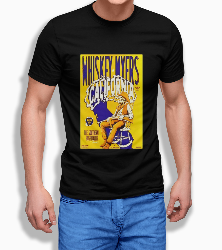 Whiskey Myers California Southern Hospitality Tour August 17 Los Angeles Reclining Cowboy T-Shirt
