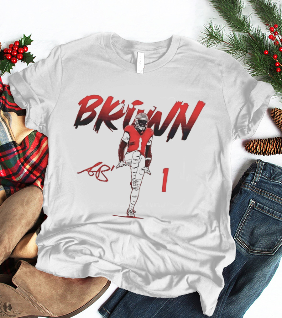 Brown AB 1 Football Player Red Brush Stroke High Knee Pose T-Shirt