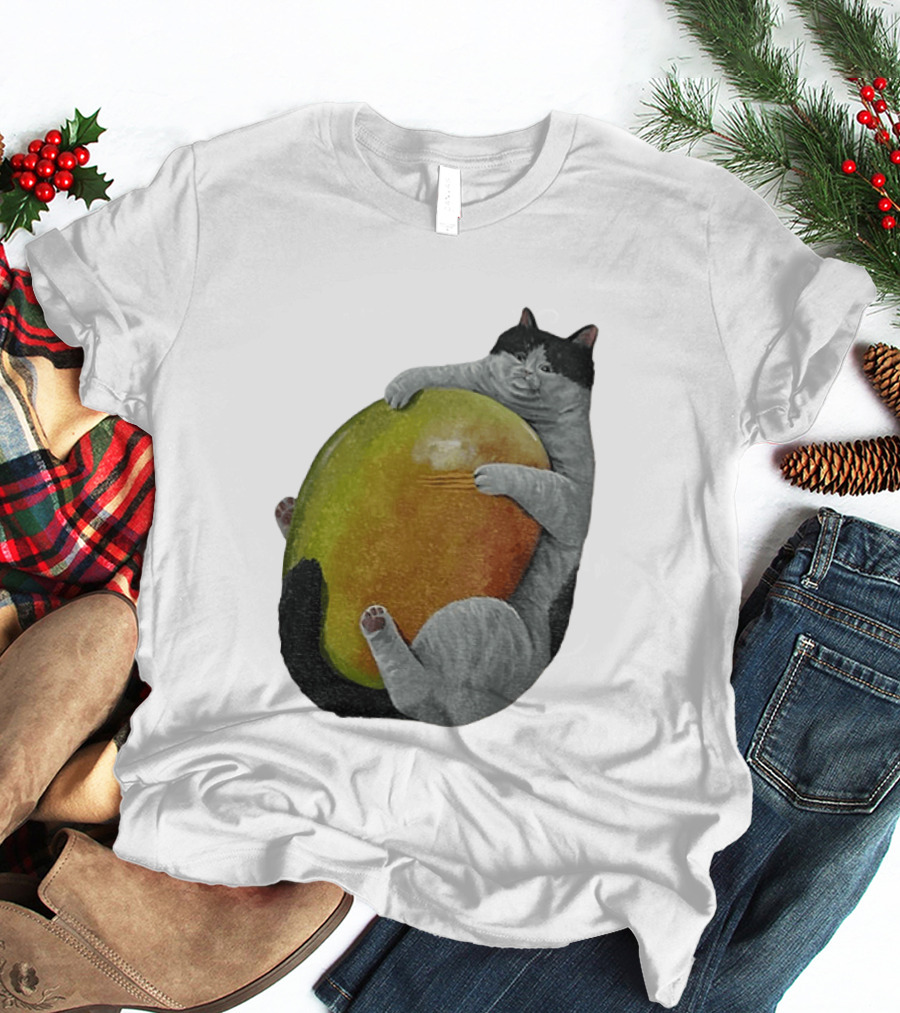 Cat Hugging Giant Mango Fruit T-Shirt
