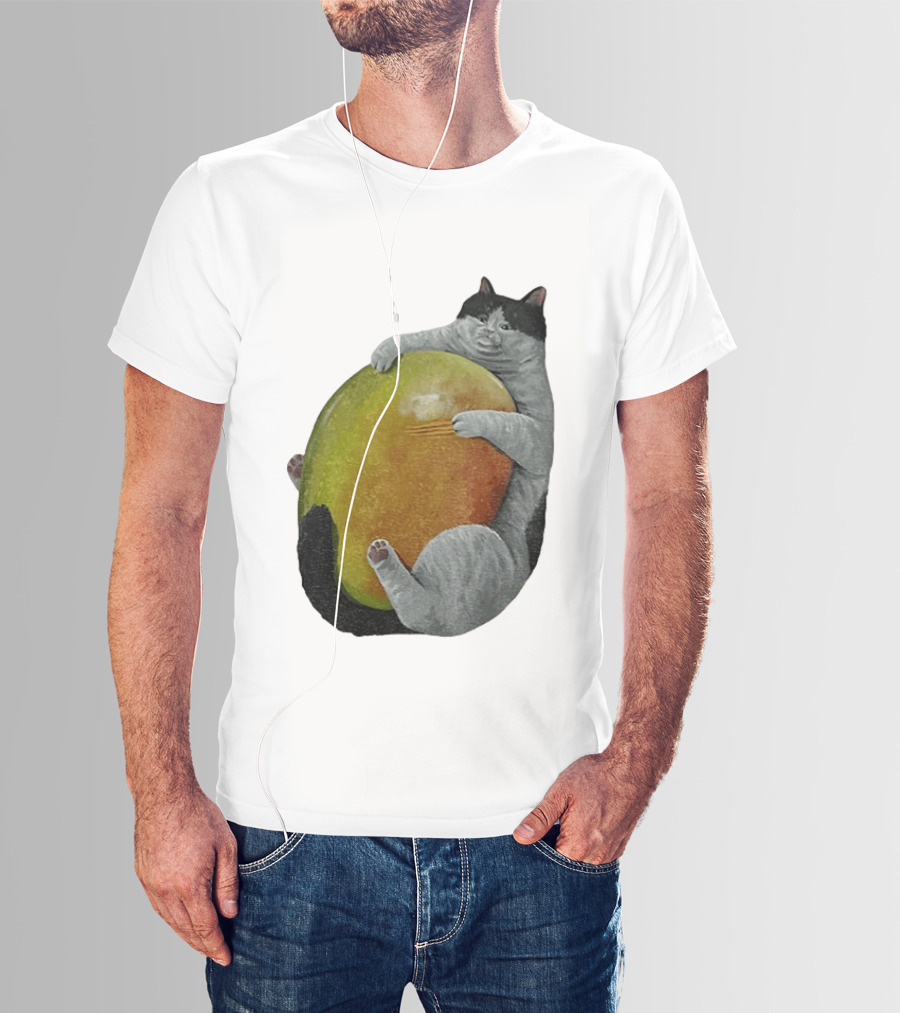 Cat Hugging Giant Mango Fruit T-Shirt