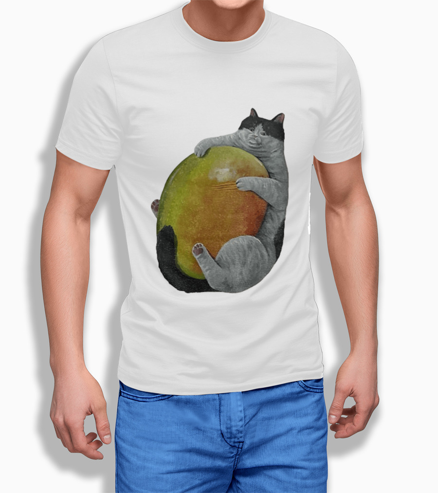 Cat Hugging Giant Mango Fruit T-Shirt