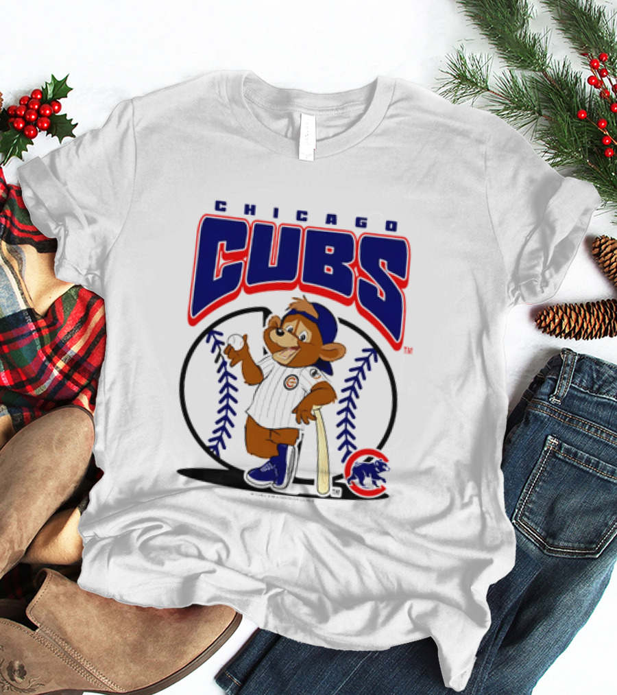 Chicago Cubs MLB 2026 Mania Bear Character Baseball Bat T-Shirt