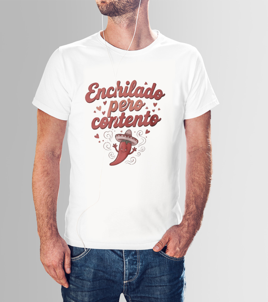 Enchilado Pero Contento Sombrero Chili Pepper Cartoon Hearts T-Shirt