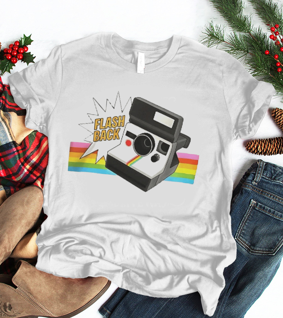 Flash Back Instant Camera Rainbow Stripe Starburst T-Shirt