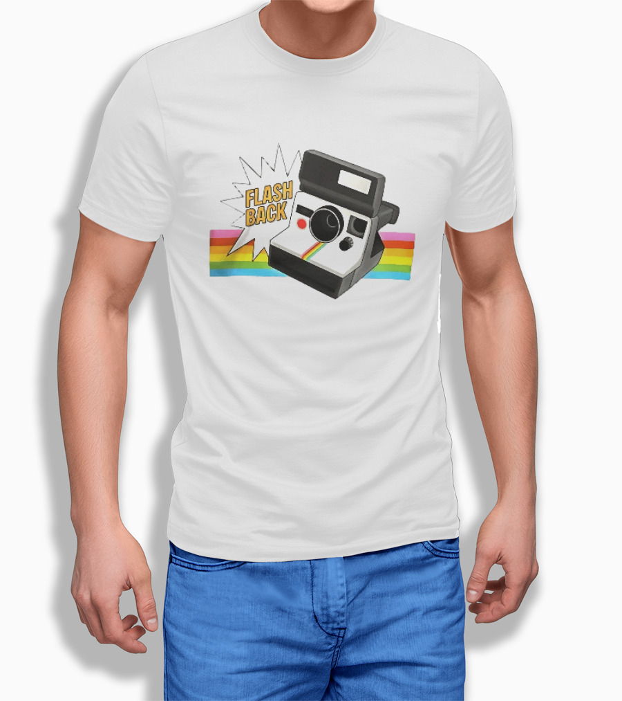 Flash Back Instant Camera Rainbow Stripe Starburst T-Shirt
