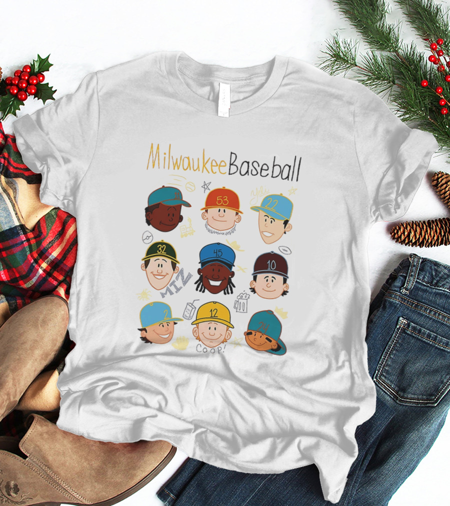 Milwaukee Baseball Players Cartoon Faces Yeli Coop Miz T-Shirt