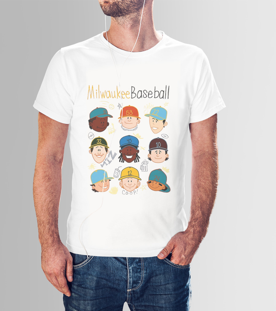 Milwaukee Baseball Players Cartoon Faces Yeli Coop Miz T-Shirt