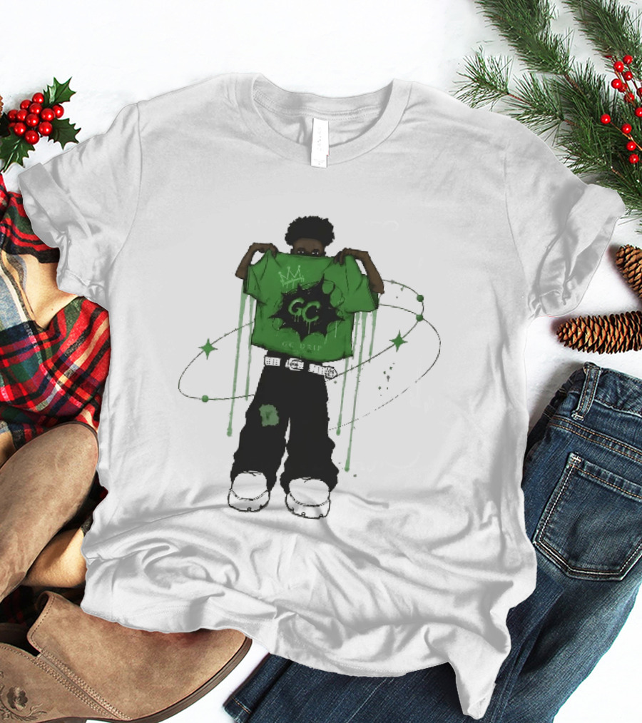 Gc Drip Cartoon Character Holding Green Clothing With Crown And Stars T-Shirt