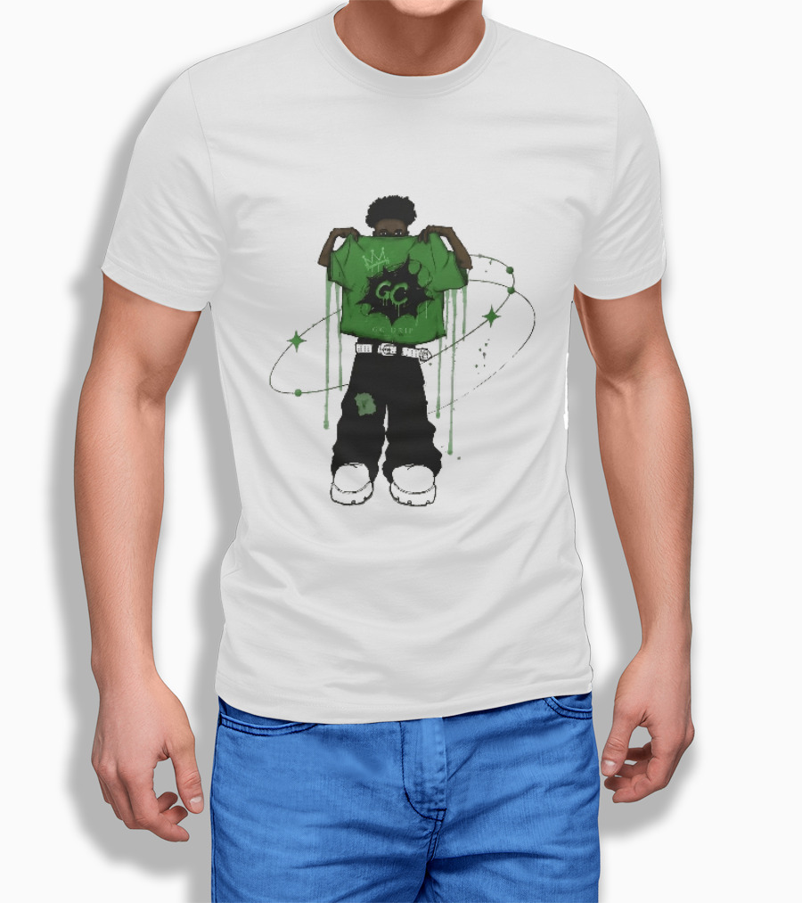 Gc Drip Cartoon Character Holding Green Clothing With Crown And Stars T-Shirt