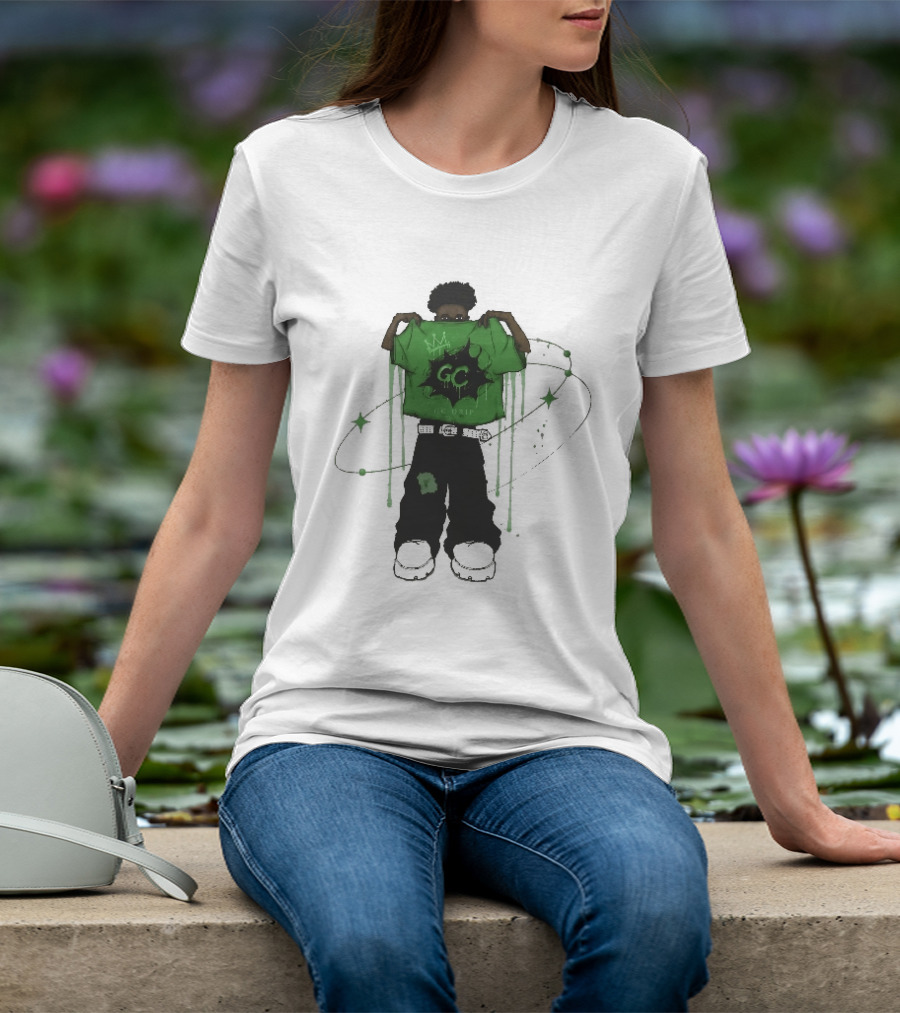 Gc Drip Cartoon Character Holding Green Clothing With Crown And Stars T-Shirt