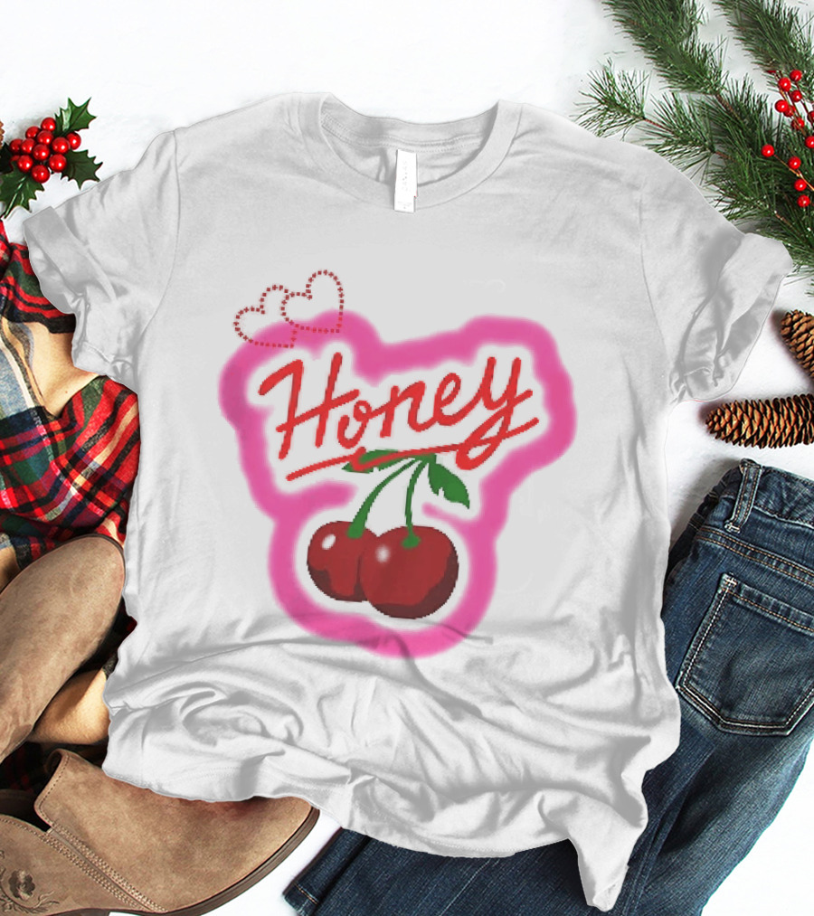 Honey Red Cherries Neon Heart T-Shirt