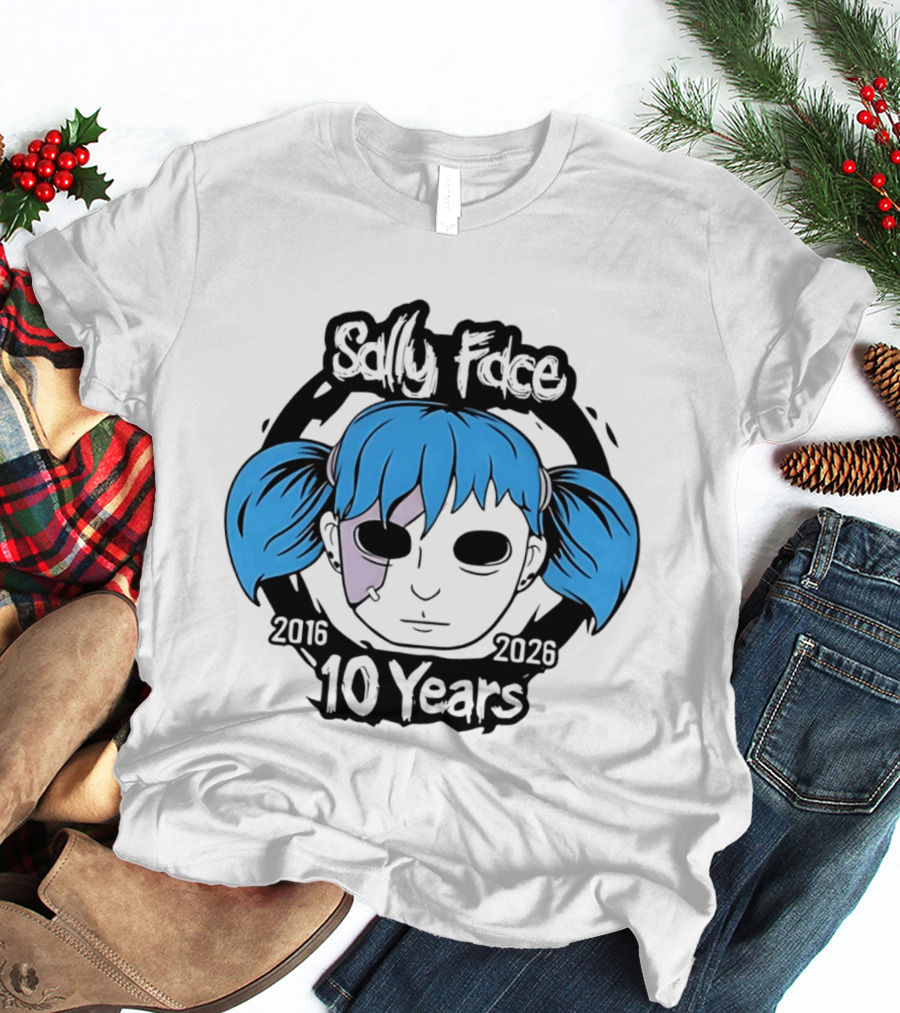 Sally Face 10 Years Anniversary 2016 2026 Blue Hair Mask Face T-Shirt