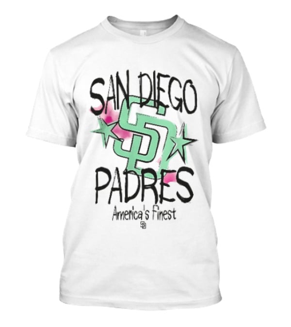 San Diego Padres America's Finest Mint Pink Watercolor Stars T-Shirt