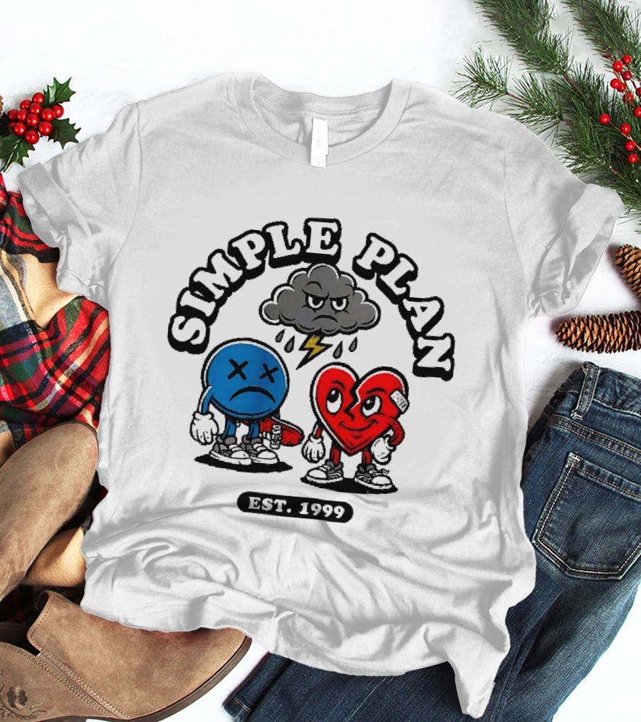 Simple Plan Est 1999 Sad Face Broken Heart Storm Cloud T-Shirt
