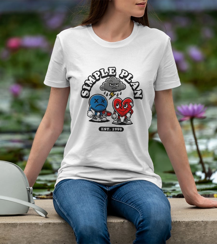 Simple Plan Est 1999 Sad Face Broken Heart Storm Cloud T-Shirt
