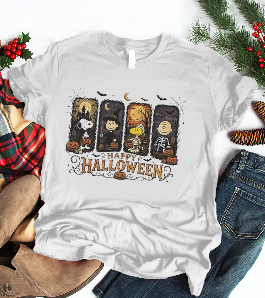 Happy Halloween Peanuts Characters Snoopy Woodstock Charlie Brown T-Shirt