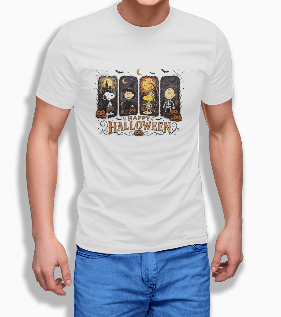 Happy Halloween Peanuts Characters Snoopy Woodstock Charlie Brown T-Shirt
