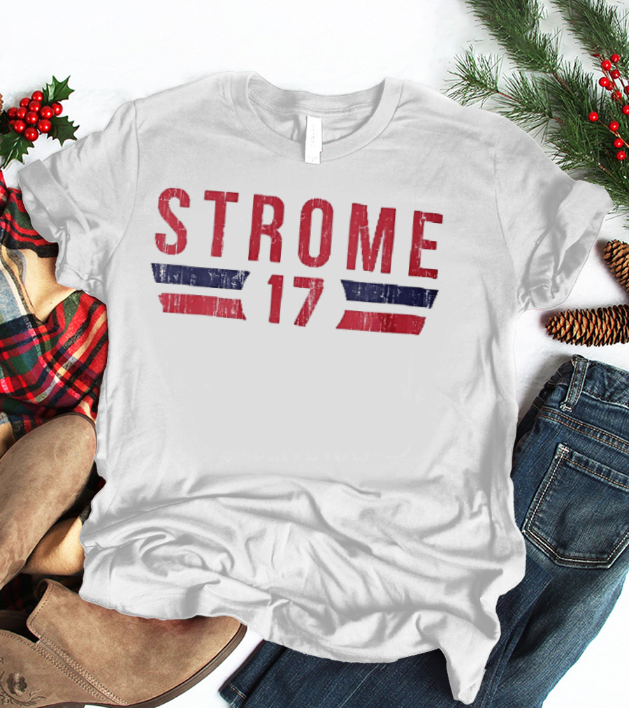 Strome 17 Red Navy Distressed Angled Bars Block Lettering T-Shirt