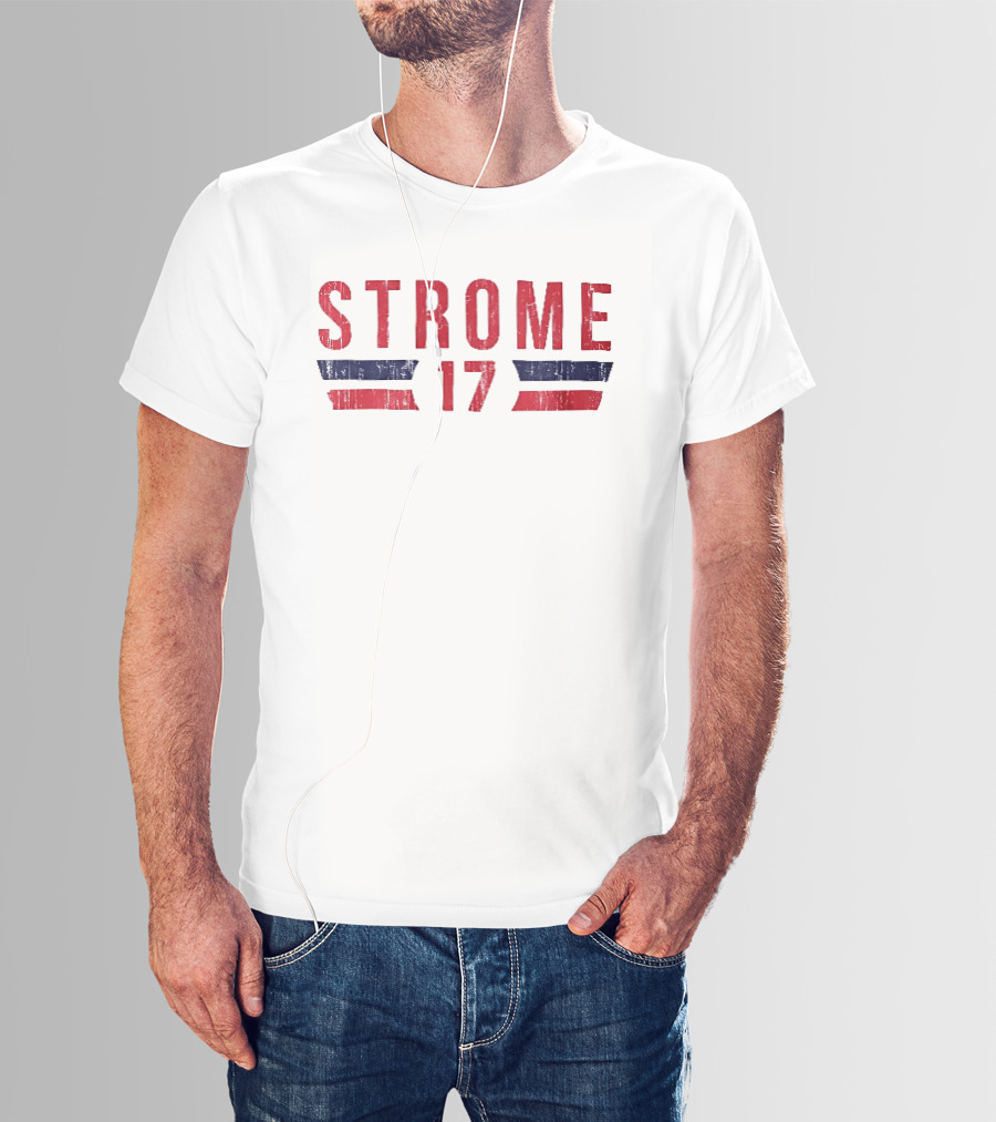 Strome 17 Red Navy Distressed Angled Bars Block Lettering T-Shirt