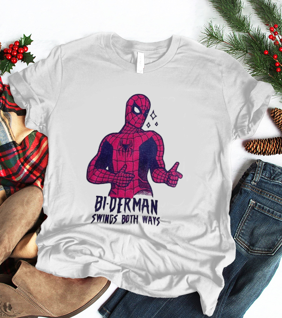 Bi Derman Swings Both Ways Superhero Spiderman T-Shirt