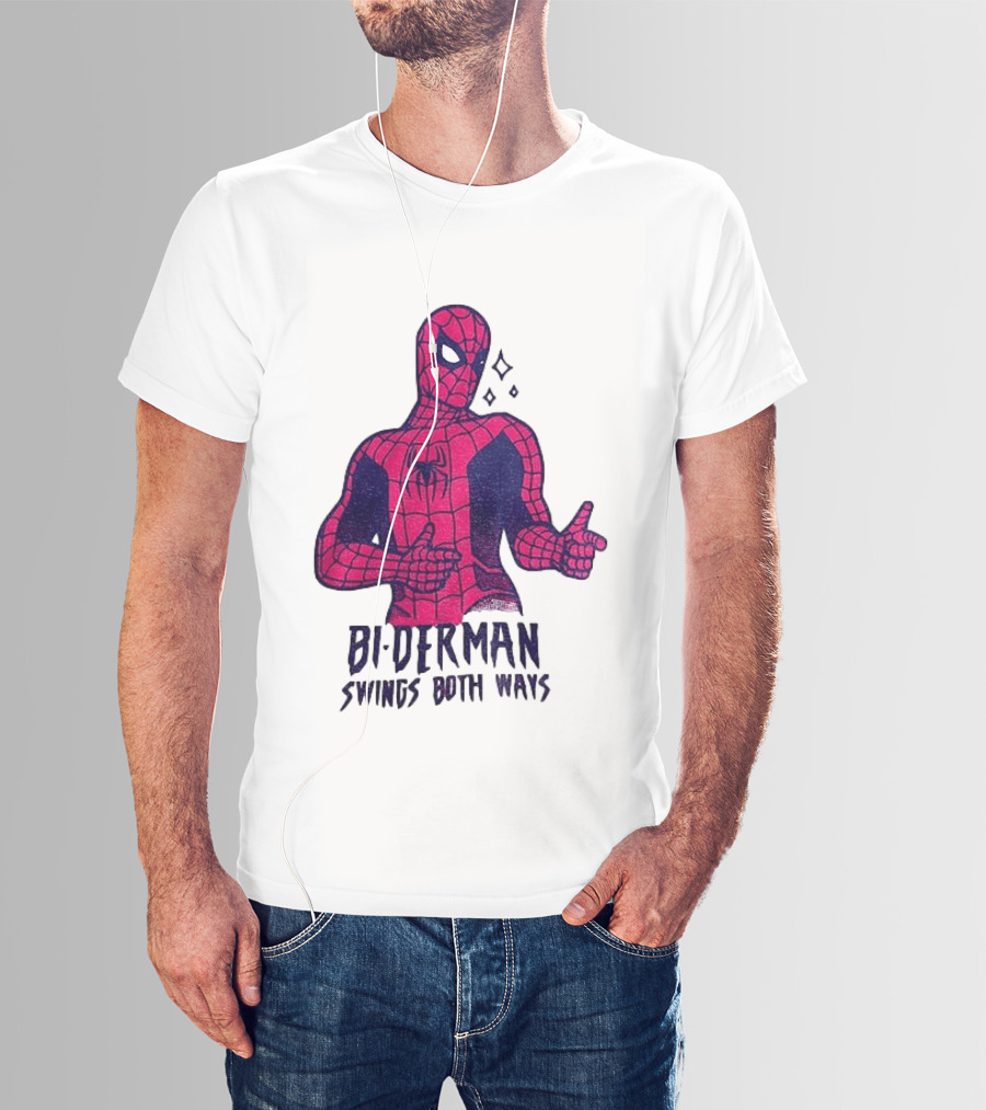 Bi Derman Swings Both Ways Superhero Spiderman T-Shirt