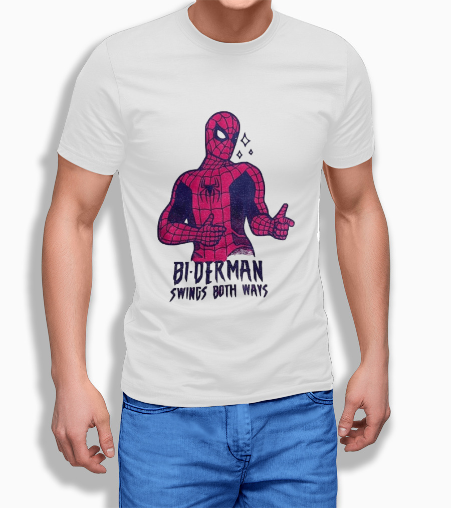 Bi Derman Swings Both Ways Superhero Spiderman T-Shirt