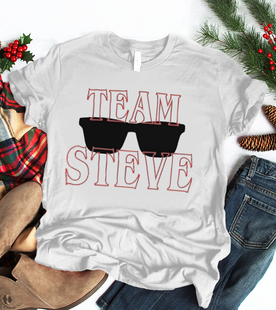 Team Steve Black Sunglasses Theme Red Letters T-Shirt