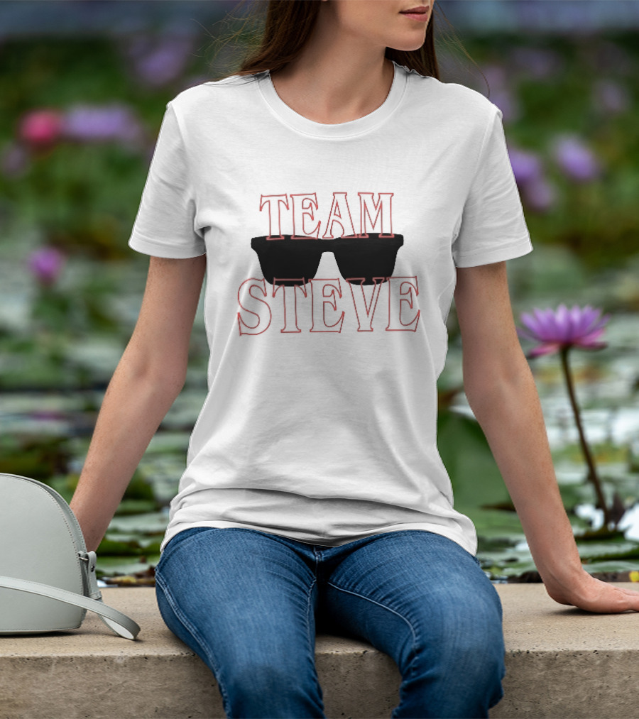 Team Steve Black Sunglasses Theme Red Letters T-Shirt