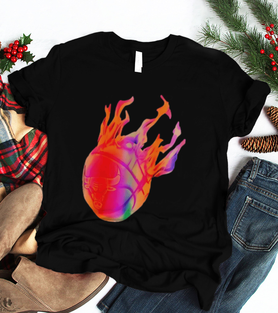 Chicago Bulls NBA Basketball Flaming Fireball NBA Fans Merchandise T-Shirt