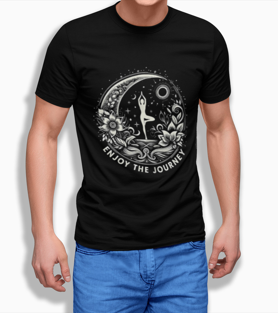 Enjoy The Journey Yoga Tree Pose Mandala Moon Sun Floral Surround T-Shirt